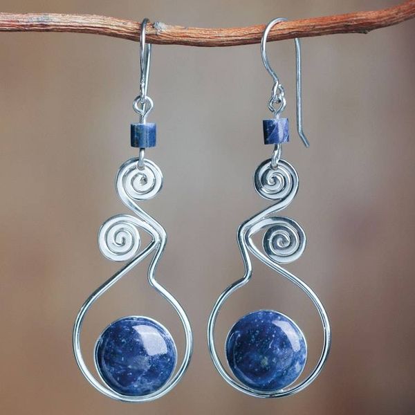 Alternate image for Modern Sterling Silver Dangle Lapis Lazuli Earrings Pendulum of Time