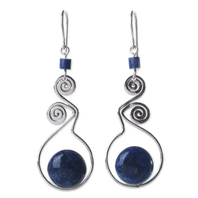 Alternate image for Modern Sterling Silver Dangle Lapis Lazuli Earrings Pendulum of Time