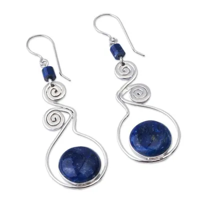 Alternate image for Modern Sterling Silver Dangle Lapis Lazuli Earrings Pendulum of Time