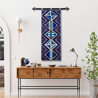 Main image for Geometric Handwoven Inca Wool Tapestry in Cool Palette Cool Inca Symmetry