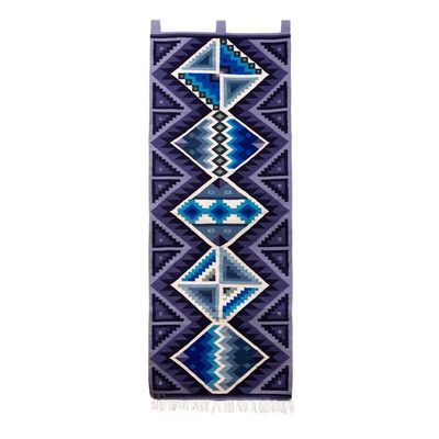 Alternate image for Geometric Handwoven Inca Wool Tapestry in Cool Palette Cool Inca Symmetry