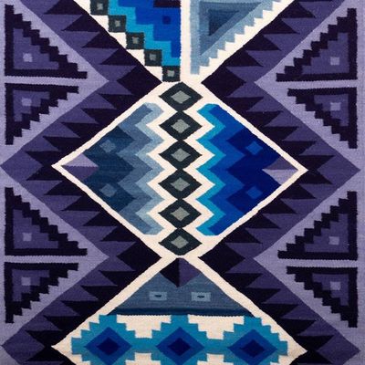 Alternate image for Geometric Handwoven Inca Wool Tapestry in Cool Palette Cool Inca Symmetry