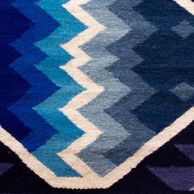 Alternate image for Geometric Handwoven Inca Wool Tapestry in Cool Palette Cool Inca Symmetry