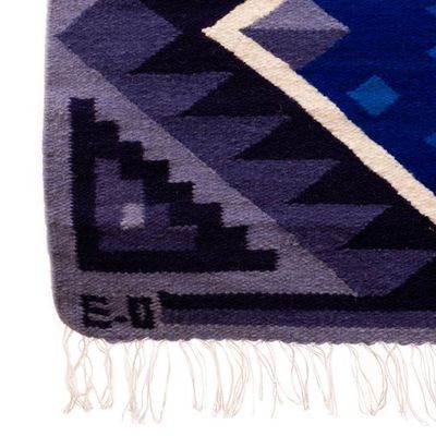 Alternate image for Geometric Handwoven Inca Wool Tapestry in Cool Palette Cool Inca Symmetry