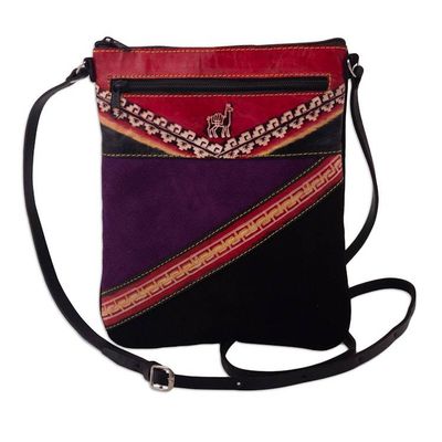 Alternate image for Small Suede Shoulder Bag with Llama on Mountain Image Traveling Llama