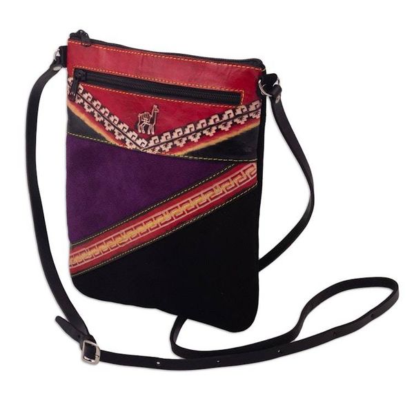 Alternate image for Small Suede Shoulder Bag with Llama on Mountain Image Traveling Llama