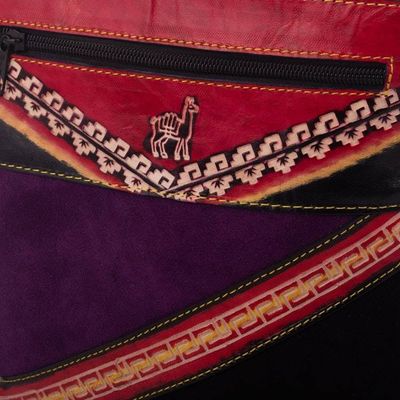 Alternate image for Small Suede Shoulder Bag with Llama on Mountain Image Traveling Llama