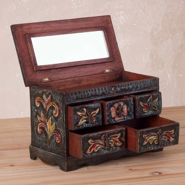 Alternate image for Handcrafted Wood and Leather Jewelry Box Vintage Glory