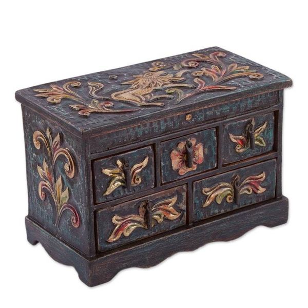 Alternate image for Handcrafted Wood and Leather Jewelry Box Vintage Glory