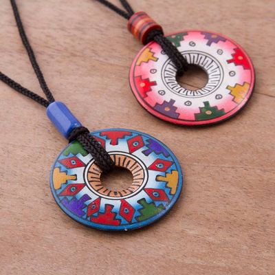 Primary image for Hand Painted Pink and Blue Ceramic Pendant Necklaces pair You and I