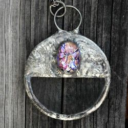 Image for Handheld Magnifier Necklace, Clear Glass Pendant, Oval Opal Glass Accent, Magnifying Glass Jewelry