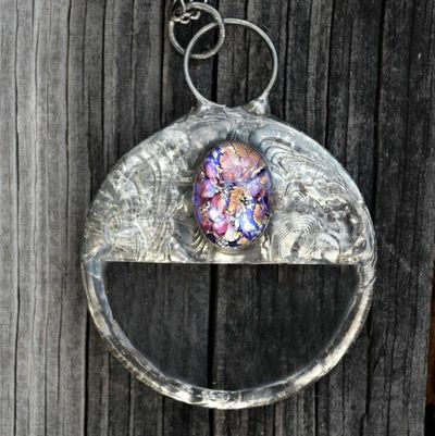 Alternate image for Handheld Magnifier Necklace, Clear Glass Pendant, Oval Opal Glass Accent, Magnifying Glass Jewelry