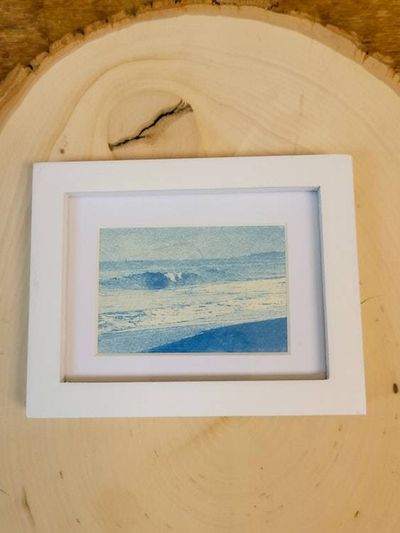 Alternate image for Handmade Cyanotype Coastal Wave Photograph in Mini White Frame