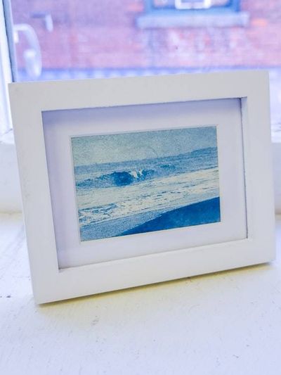 Alternate image for Handmade Cyanotype Coastal Wave Photograph in Mini White Frame