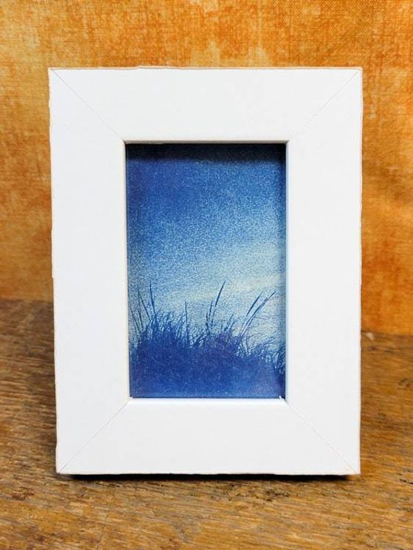 Alternate image for Handcrafted Cyanotype Dune Grass Photograph in Mini White Frame