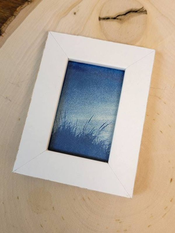 Alternate image for Handcrafted Cyanotype Dune Grass Photograph in Mini White Frame