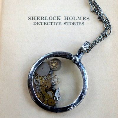 Alternate image for Antique Pocket Watch Crystal Pendant With Loose Moving Watch Parts Necklace
