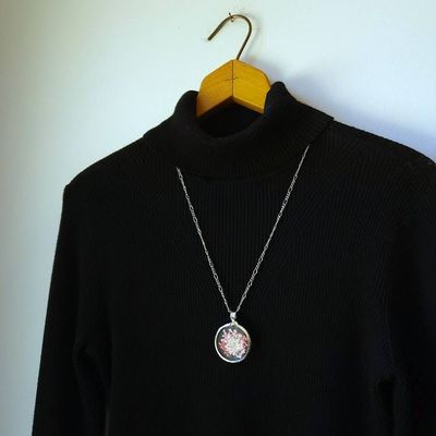 Alternate image for Large Pressed Flower Necklace, Pink Queen Annes Lace Pendant, Botanical Glass Jewelry