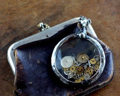 Alternate image for Antique Pocket Watch Crystal Pendant With Loose Moving Watch Parts Necklace