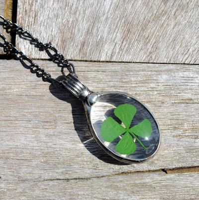 Alternate image for Real 4 Leaf Clover Necklace for Women, Quality Glass Pendant, Irish Lucky Charm, St. Patricks Day Jewelry