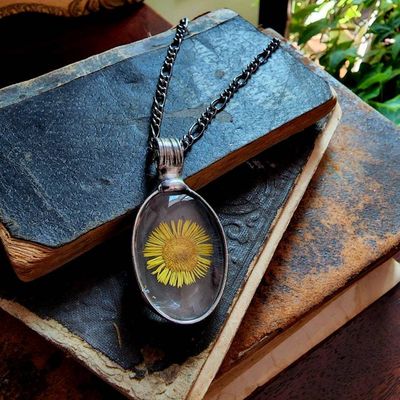 Alternate image for Pressed Flower Jewelry, Yellow Aster Necklace for Women, September Birthday Gift for Her