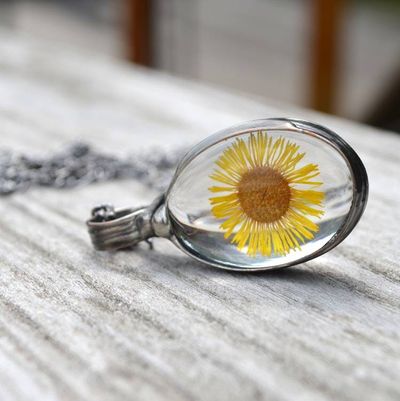 Alternate image for Pressed Flower Jewelry, Yellow Aster Necklace for Women, September Birthday Gift for Her