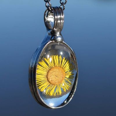 Alternate image for Pressed Flower Jewelry, Yellow Aster Necklace for Women, September Birthday Gift for Her