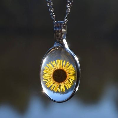 Alternate image for Pressed Flower Jewelry, Yellow Aster Necklace for Women, September Birthday Gift for Her
