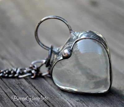 Alternate image for Chunky Glass Heart Necklace for Women, Artisan Handmade Statement Jewelry