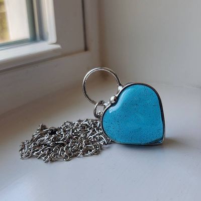 Alternate image for Chunky Glass Heart Necklace for Women, Artisan Handmade Statement Jewelry
