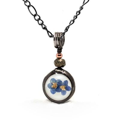 Alternate image for Pressed Flower Jewelry for Women, Real Forget Me Not Flower Necklace, Handcrafted of Quality Glass