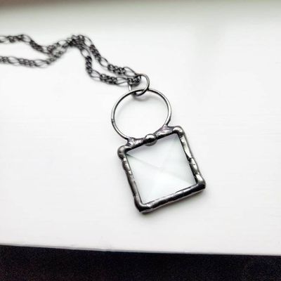 Alternate image for Glass Bevel Necklace for Women, Geometric Prism Pendant, Kaleidoscope Jewelry