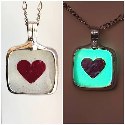 Alternate image for Glow in the Dark Heart Necklace, Red Heart in Fused Glass Jewelry for Women