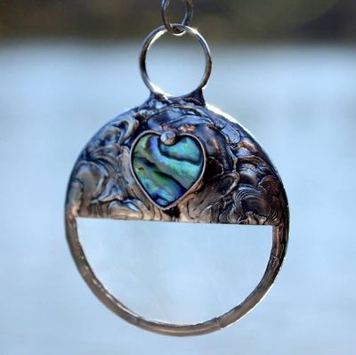 Alternate image for Magnifying Glass Necklace, Abalone Heart Pendant Magnifier, Gift for Mom