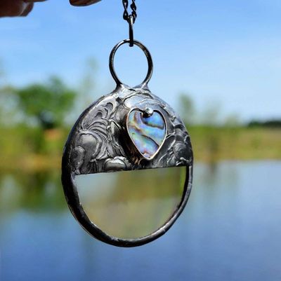 Alternate image for Magnifying Glass Necklace, Abalone Heart Pendant Magnifier, Gift for Mom