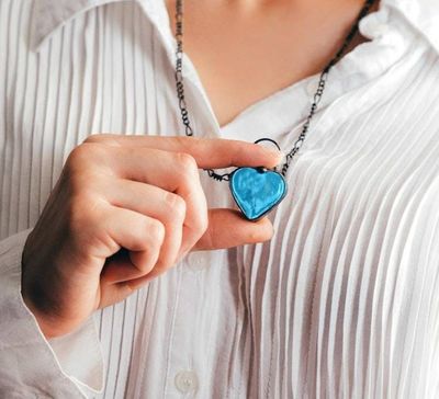 Alternate image for Handmade Chunky Heart Necklace, Thick Aquamarine Glass Pendant
