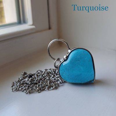 Alternate image for Handmade Chunky Heart Necklace, Thick Aquamarine Glass Pendant