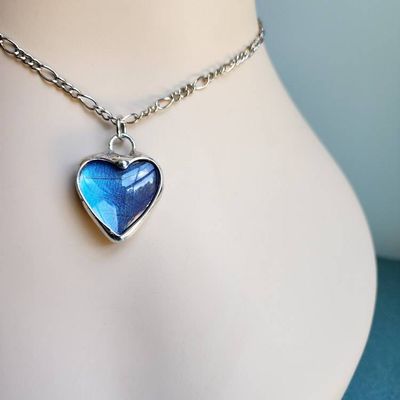 Alternate image for Blue Butterfly Heart Necklace, Real Blue Morpho Butterfly Wing Jewelry, Valentines Day Gift for Her