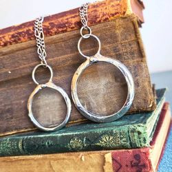 Image for Magnifying Glass Necklace, Two Sizes, Handmade Minimalist Reading Pendant Necklace