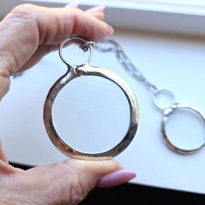Alternate image for Magnifying Glass Necklace, Two Sizes, Handmade Minimalist Reading Pendant Necklace