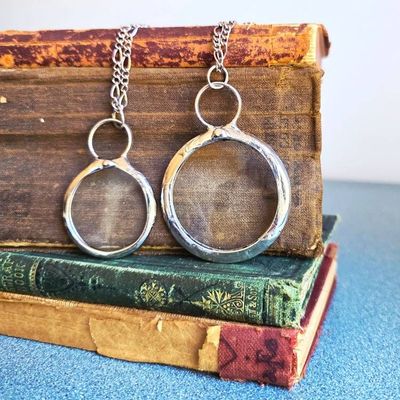 Alternate image for Magnifying Glass Necklace, Two Sizes, Handmade Minimalist Reading Pendant Necklace