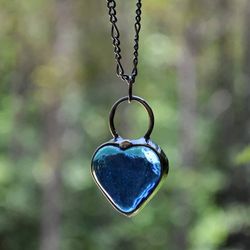 Image for Handmade Chunky Heart Necklace, Thick Glass Pendant, Blue Heart Jewelry, Valentines Day Gift for Her
