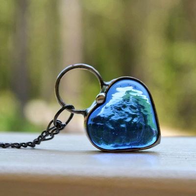 Alternate image for Handmade Chunky Heart Necklace, Thick Glass Pendant, Blue Heart Jewelry, Valentines Day Gift for Her