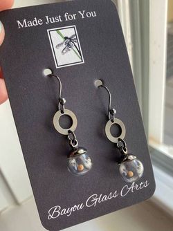 Image for Mustard Seed Earrings, Glass Orbs with Free Moving Seed, Faith of a Mustard Seed Jewelry, Oxidized .925 Sterling Ear Wires