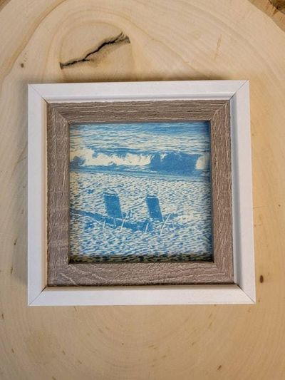 Alternate image for Handcrafted Framed Beach Chairs Miniature Cyanotype Photograph