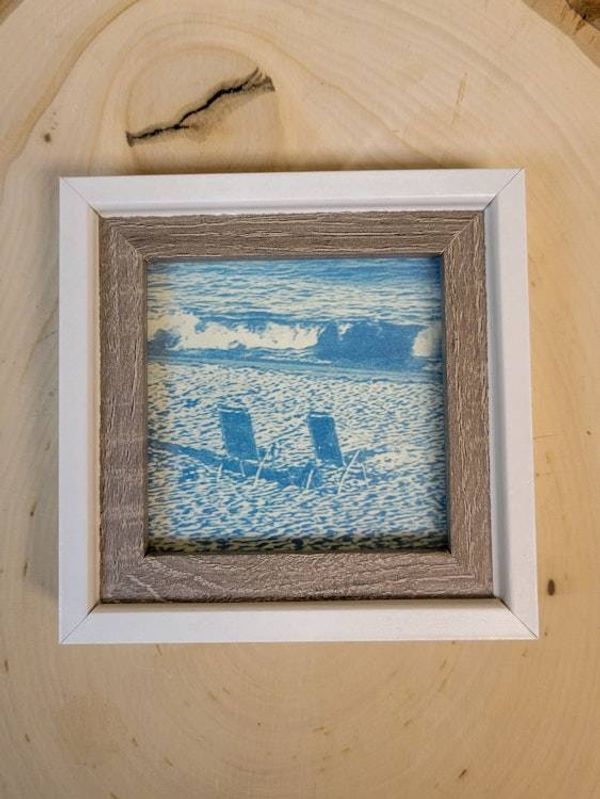 Alternate image for Handcrafted Framed Beach Chairs Miniature Cyanotype Photograph