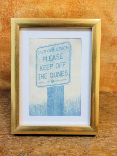 Alternate image for Handcrafted Save Our Beach Framed Miniature Cyanotype Photograph