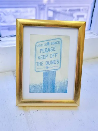 Alternate image for Handcrafted Save Our Beach Framed Miniature Cyanotype Photograph
