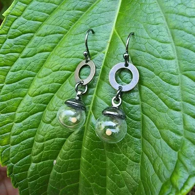 Alternate image for Mustard Seed Earrings, Glass Orbs with Free Moving Seed, Faith of a Mustard Seed Jewelry, Oxidized .925 Sterling Ear Wires