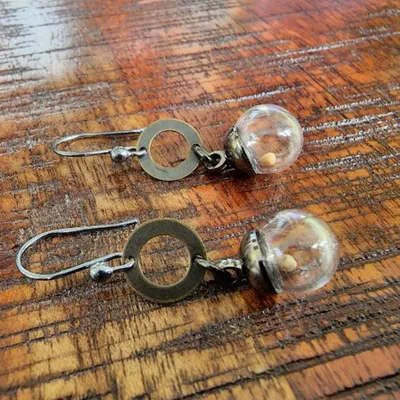 Alternate image for Mustard Seed Earrings, Glass Orbs with Free Moving Seed, Faith of a Mustard Seed Jewelry, Oxidized .925 Sterling Ear Wires
